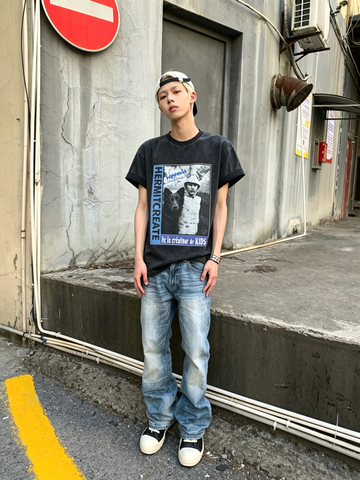 TSAOOJ Wash Kill Bill Movie T-shirt Vintage Vintage Vintage distressed short width pure cotton cleanfit short sleeved