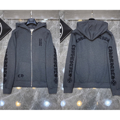 Chrome Hearts Gothic Letter Zip-Up Hoodie (Dark Grey)