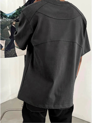 300g heavy-duty three-dimensional deconstruction cut short sleeved T-shirt from the street foundation, American casual top, solid color, men's fashion