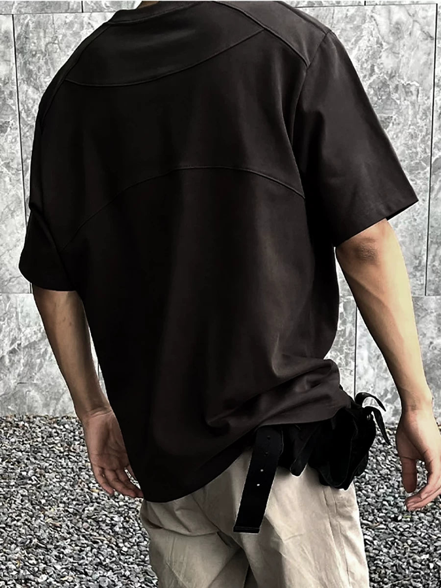 300g heavy-duty three-dimensional deconstruction cut short sleeved T-shirt from the street foundation, American casual top, solid color, men's fashion
