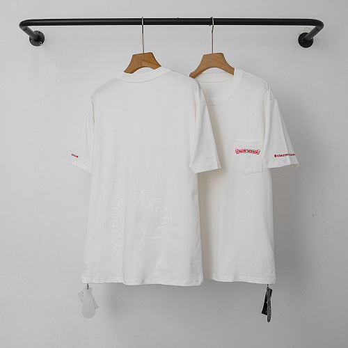 Chrome Hearts Red-Accented Sleeve & Horseshoe Short Sleeve T-Shirt (White)