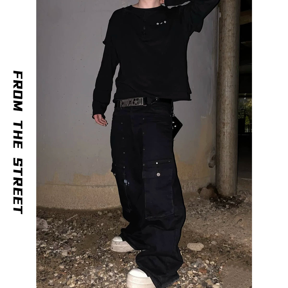 From THE STREET, Street Fit, Cool, Sunscreen, Henley Neck, Fake Two piece Long Sleeve T-shirt for Men