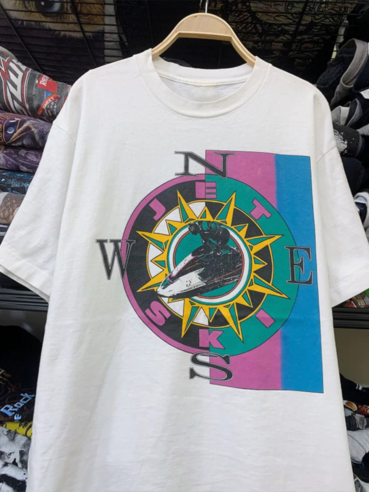 Meichao Explosive Street Creative Design Sense Compass Vintage Niche Retro Short sleeved Men's and Women's Pure Cotton Small Collar T-shirt