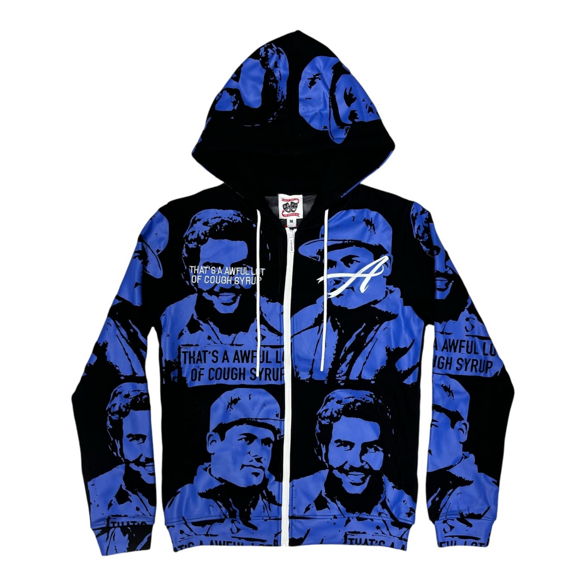 That's A Awful Lot Of Cough Syrup Portrait All-Over Print Full-Zip Hoodie - Blue / Black