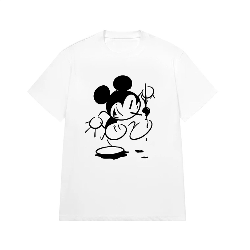 New Mickey cartoon style short sleeved T-shirt from the street with a small neckline, front shoulder, slim fit, and a clean fit for men