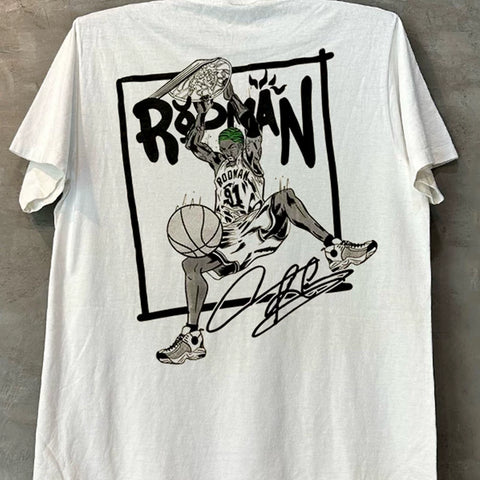 Rebounding King Dennis Rodman Comic Style Short Sleeve T-shirt with American Design Half Sleeve