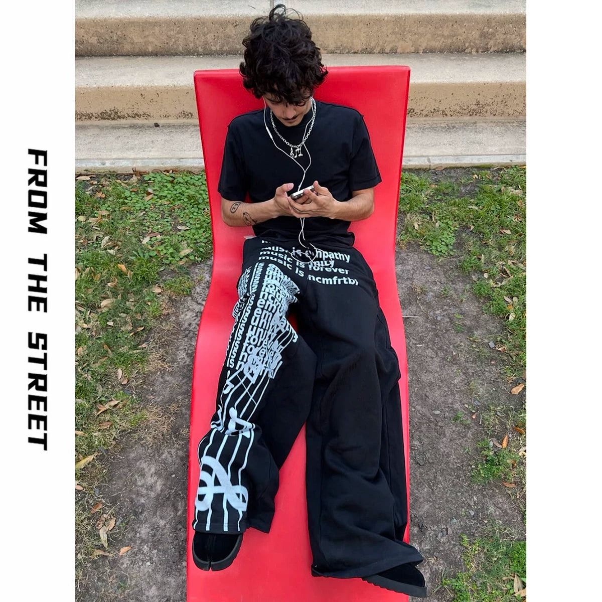 From THE STREET: Street Sports Score Printed American Baggy Casual Versatile Loose Pants