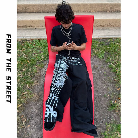 From THE STREET: Street Sports Score Printed American Baggy Casual Versatile Loose Pants