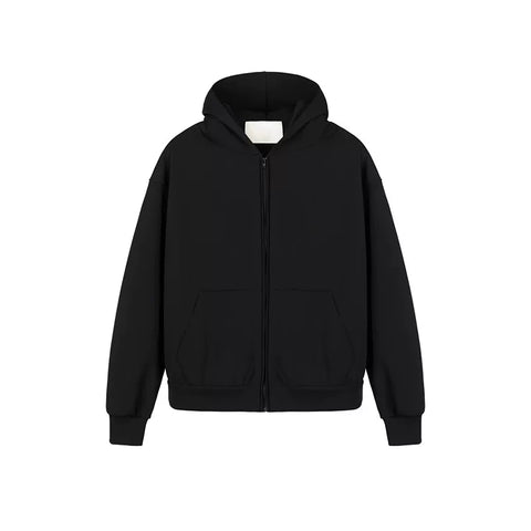 From the street kanye solid color heavy hooded short wide hoodie American high street Boxy cardigan sweater men