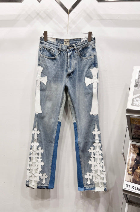 Chrome Hearts Classic Blue & White Large Cross Patch Denim Jeans