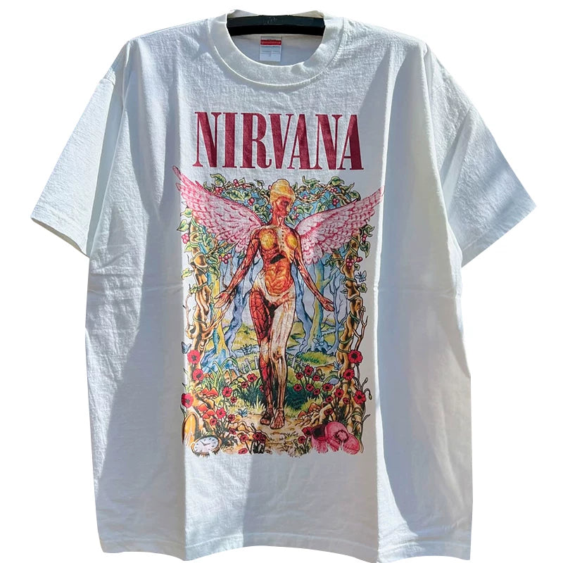 Nirvana Angel Band Short sleeved T-shirt Men's Hiphop Hip Hop Brand American Heavy duty Cotton Tee