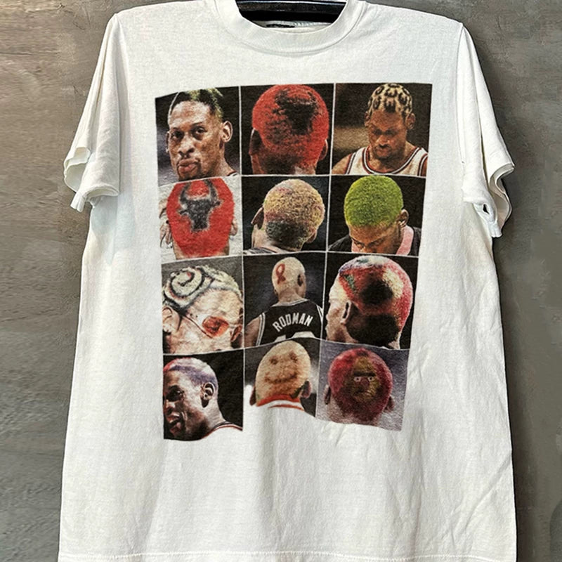 Dennis Rodman, short sleeved T-shirt, chic, hip-hop, explosive street fashion brand, half sleeved men's shirt