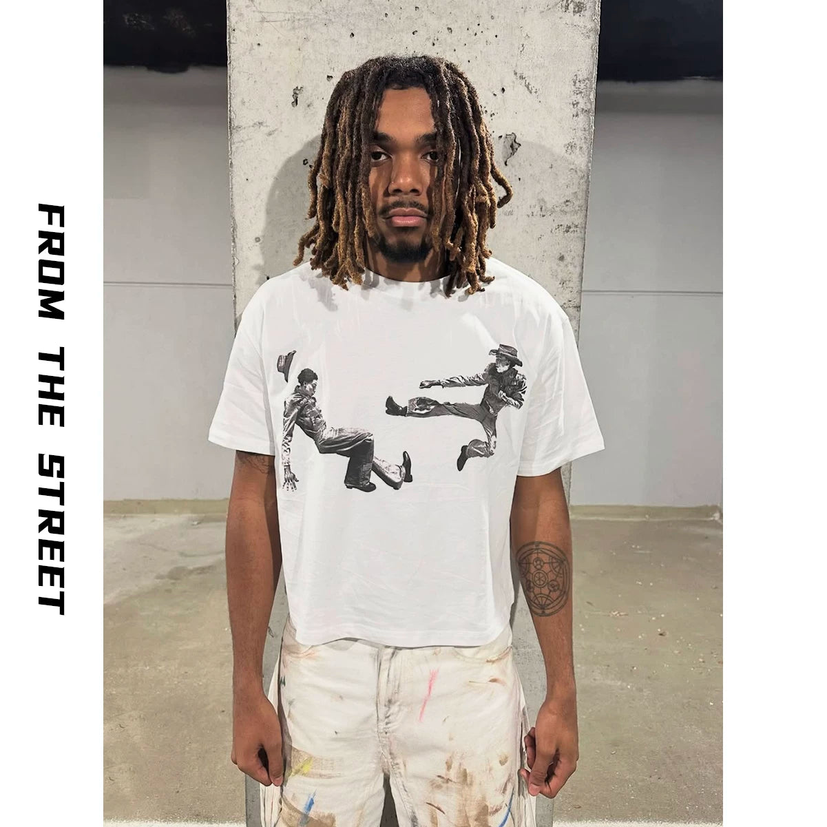 2024 Winter Youth Short sleeved Person Printed Loose Round Neck T-shirt from the Streets