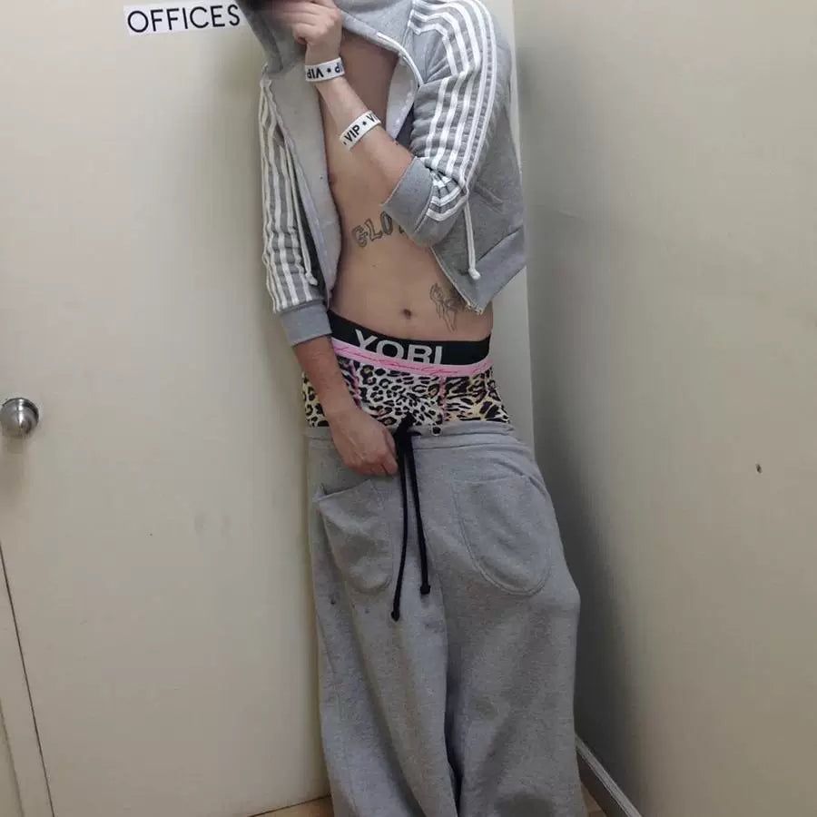 From the street lazy loose casual pants loose strap sweatpants soft waxy niche trousers drape straight wide-leg pants