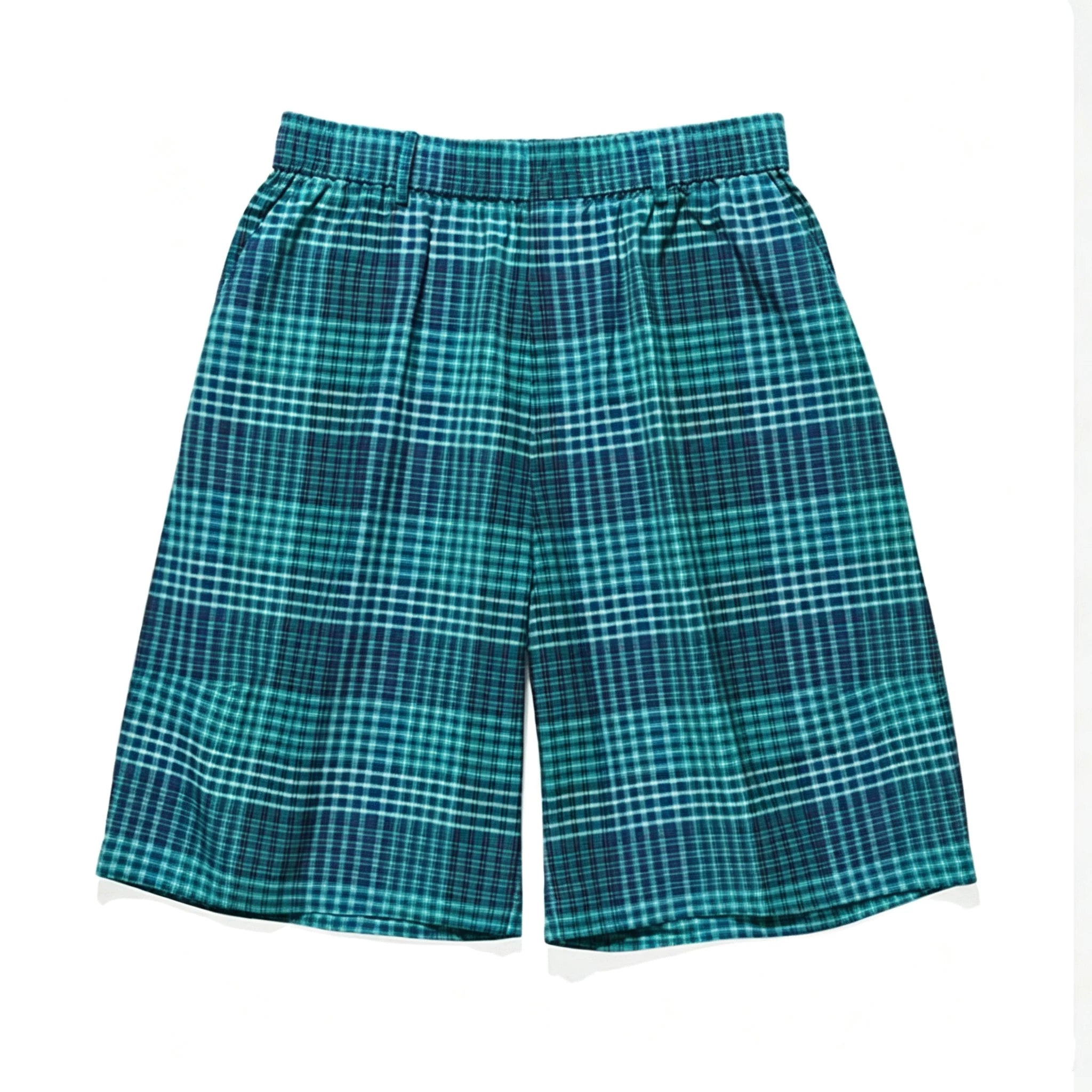 Japanese retro blue checkered shorts from the street, men's loose straight leg summer versatile casual five inch shorts ins