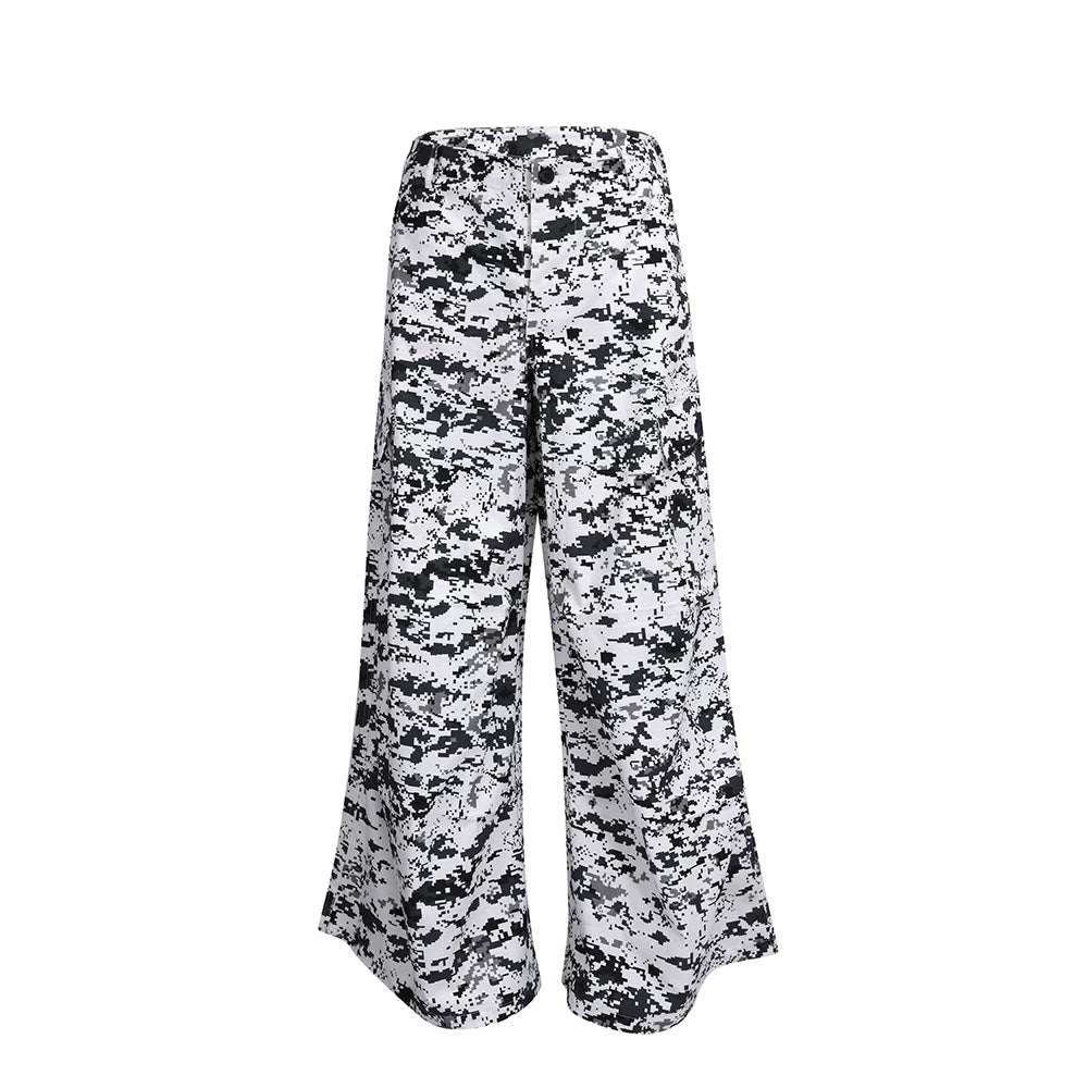 From the street black and white camouflage work pants for men and women, American street loose tactical baggy silhouette pants trend brand
