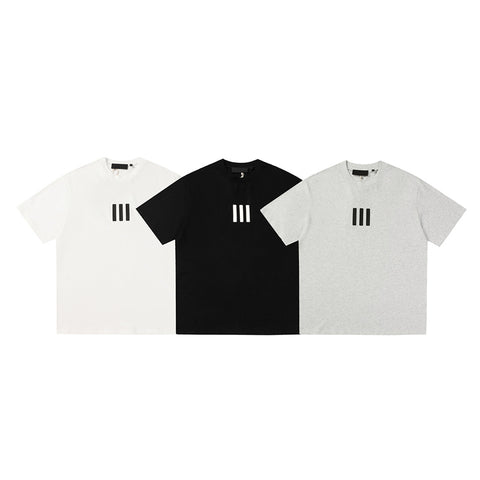 FEAR OF GOD ESSENTIALS 3‑Stripes Silicone Logo Unisex Loose Short Sleeve T‑Shirt