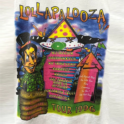 Lollapalooza音乐节潮牌印花短袖T恤y2k美式小领口纯棉圆领体恤衫