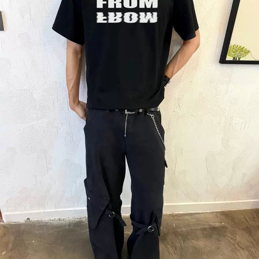 From the street China-Chic American style couple outfit heavy weight cotton round neck short sleeved t-shirt men's summer small neckline loose TEE