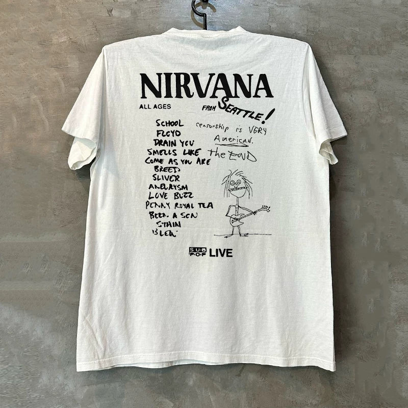 Nirvana Band Short Sleeve T-shirt Vintage College Style American Graffiti Design High Street Half Sleeve Trendy