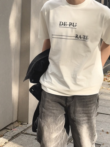 [TSAOOJ] Summer DEPURATE Heavy Cotton Clean Fit Premium Black and White Slogan Printed Short Sleeve T-shirt
