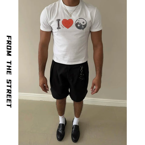 From Street American Cleanfit Summer Basic Shoulder T-shirt Men's and Women's Sleeves Short Sleeve Slim Half Sleeve