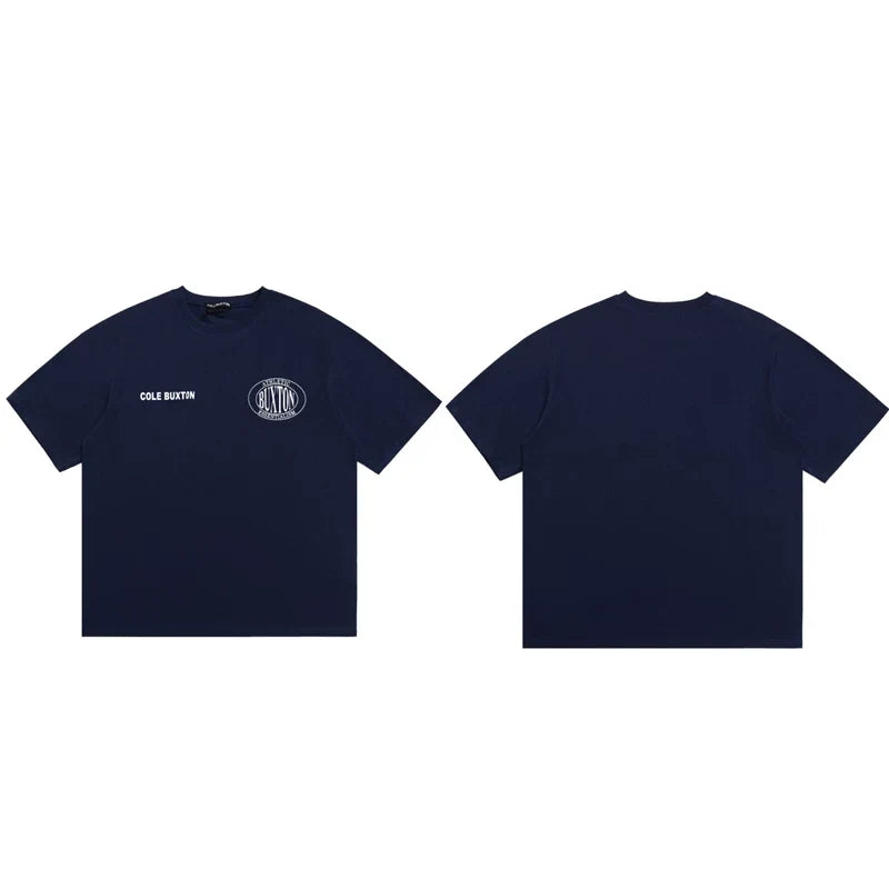 Cole Buxton Navy Circular Badge Minimalist Logo T-Shirt