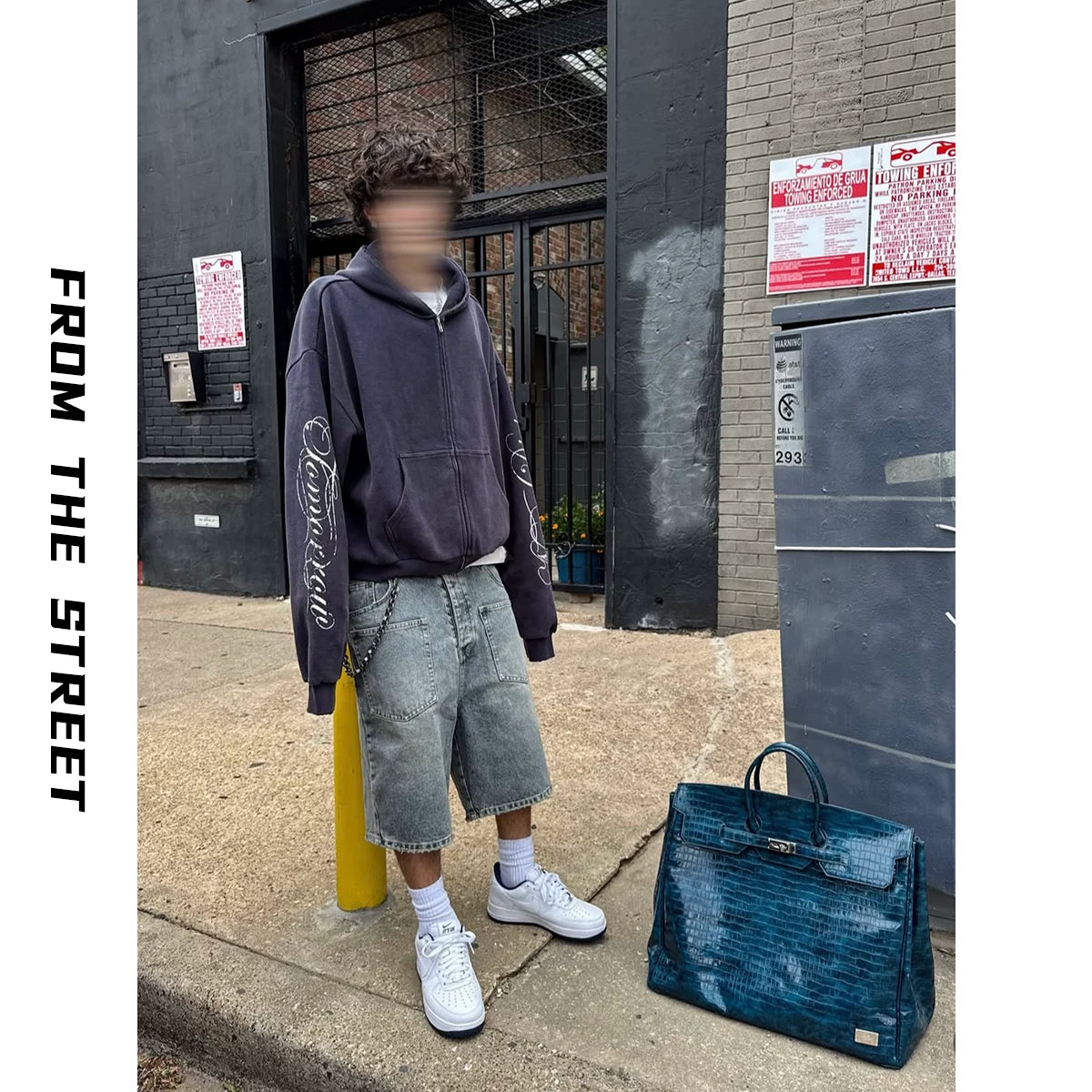 From THE STREET: Street French Blue Waffle Laundry Printed Cardigan Hoodie Hoodie
