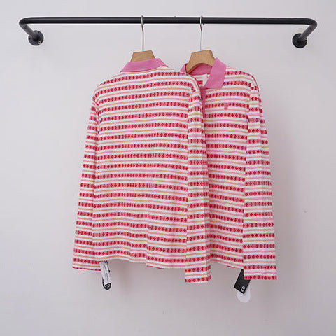 Chrome Hearts Fine Striped Long Sleeve Polo (Pink/White)
