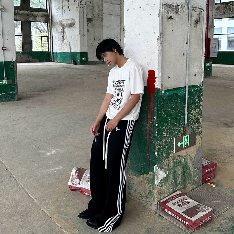 From the street American five bar vertical drawstring sports sweatpants, loose straight leg casual pants, popular versatile pants for men