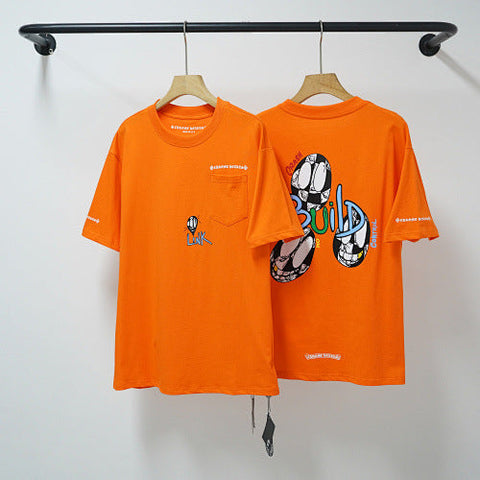 Chrome Hearts Cartoon Graphic & Lettering Short Sleeve T-Shirt (Orange)