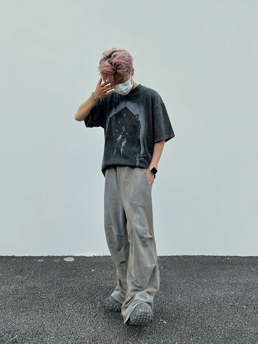 From the street, American retro street dance, washed and distressed, mud dyed, pinched pleated wide leg casual pants, loose paratrooper guard pants, men's