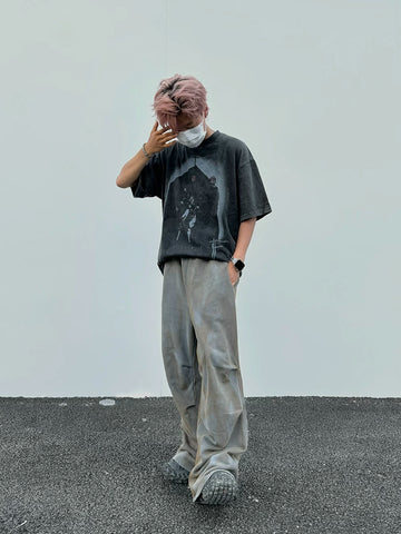 From the street, American retro street dance, washed and distressed, mud dyed, pinched pleated wide leg casual pants, loose paratrooper guard pants, men's