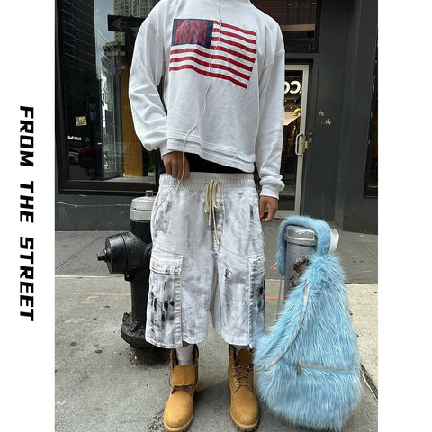 From the street, American casual print texture, Waffle plaid, heavy weight, short width, loose fit, men's and women's long sleeved base T-shirt, men's