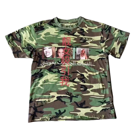 From THE STREET: Street Camouflage Portrait Mock, Wash Wash Color Contrast Round Neck Printed Short Sleeve T-shirt for Men