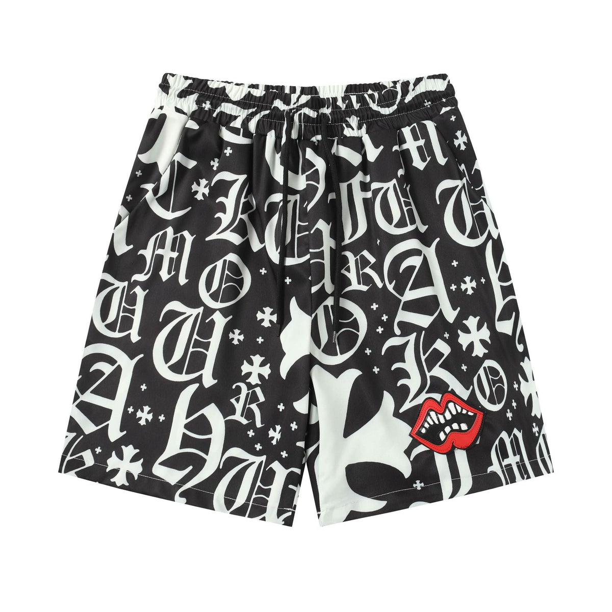 Chrome Hearts Black & White Gothic Monogram Lip Print Sweatshorts