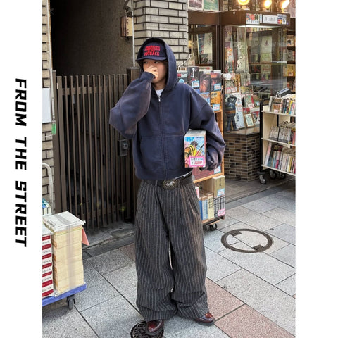 From THE STREET: Street striped trousers for men, thick woolen straight leg loose leg pants for men