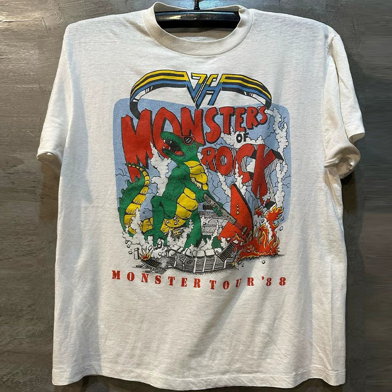 Monsters Of Rock, a veteran metal rock band, is a short sleeved vintage American retro T-shirt for men