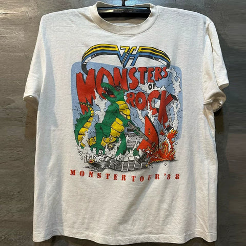 Monsters Of Rock, a veteran metal rock band, is a short sleeved vintage American retro T-shirt for men