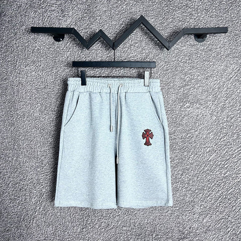Chrome Hearts Light Gray & Red Cross Logo Sweatshorts
