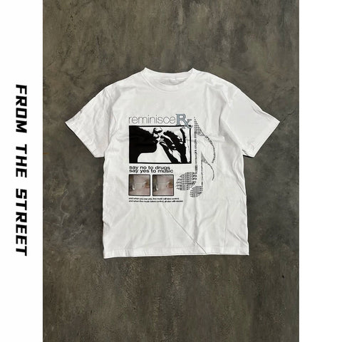 From The Street Y2K Millennium Music Revival Note Printed Round Neck Cotton Short Width T