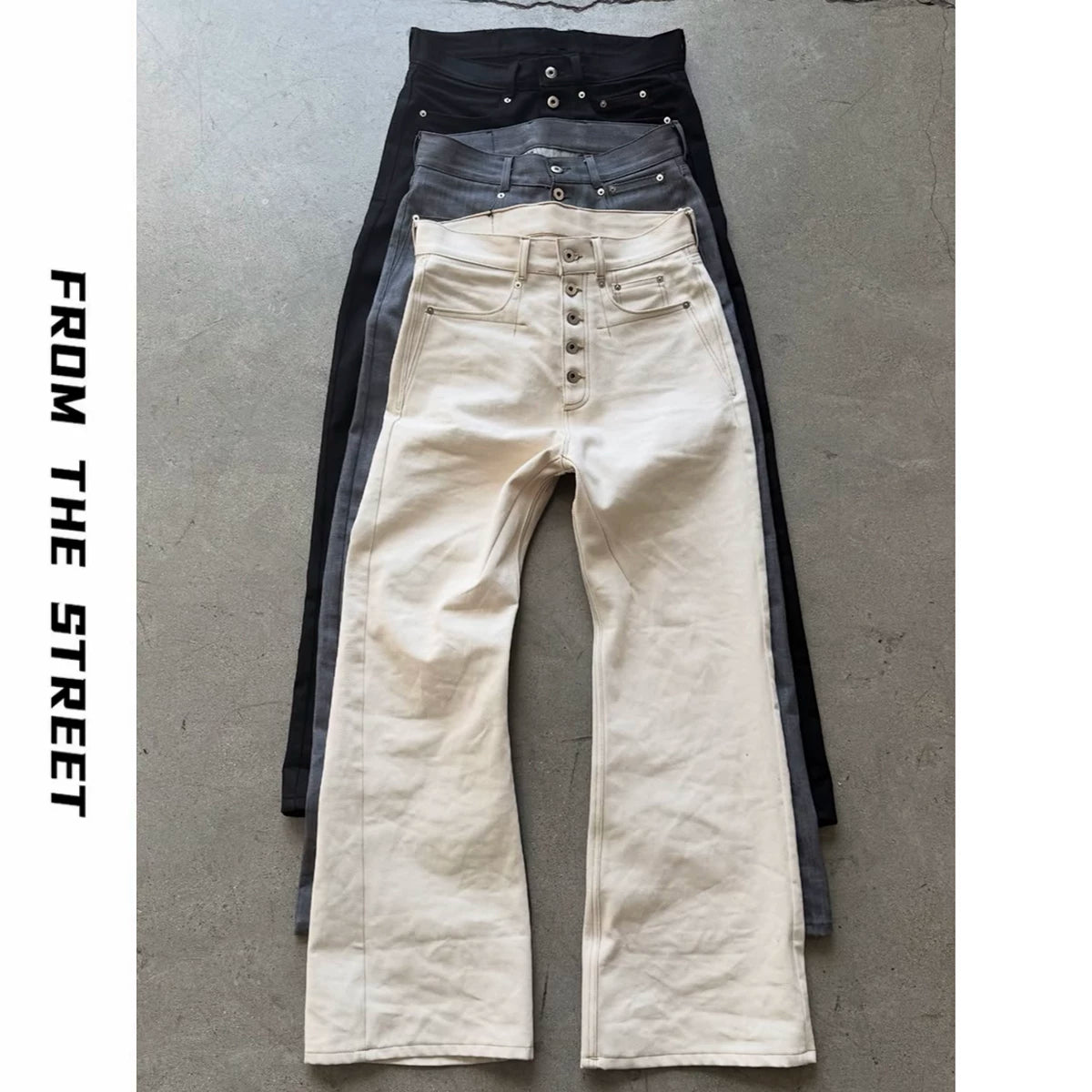 From The SRREET, a retro street washed distressed five button high ounce original denim jeans for men