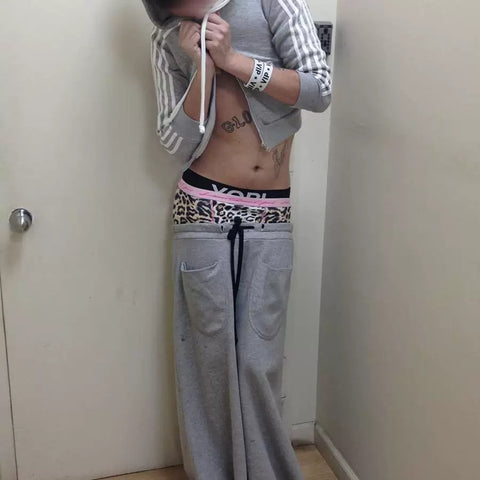 From the street lazy loose casual pants loose strap sweatpants soft waxy niche trousers drape straight wide-leg pants