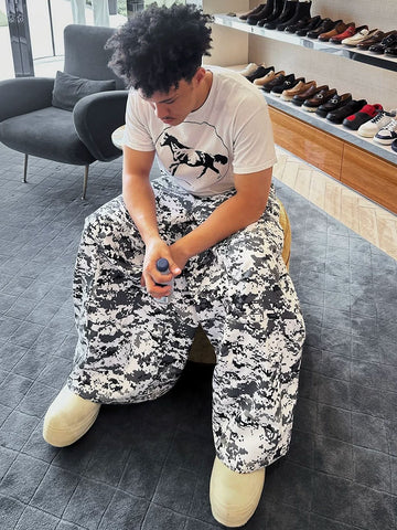 From the street black and white camouflage work pants for men and women, American street loose tactical baggy silhouette pants trend brand