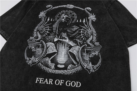 FEAR OF GOD ESSENTIALS Gothic Dragon Figure Vintage Wash T‑Shirt