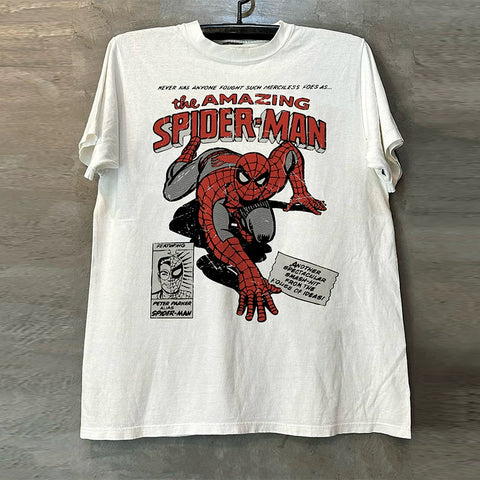Spider Man superhero Spider Man oversize academy style ruffian handsome cool men and women short sleeved T-shirt cotton