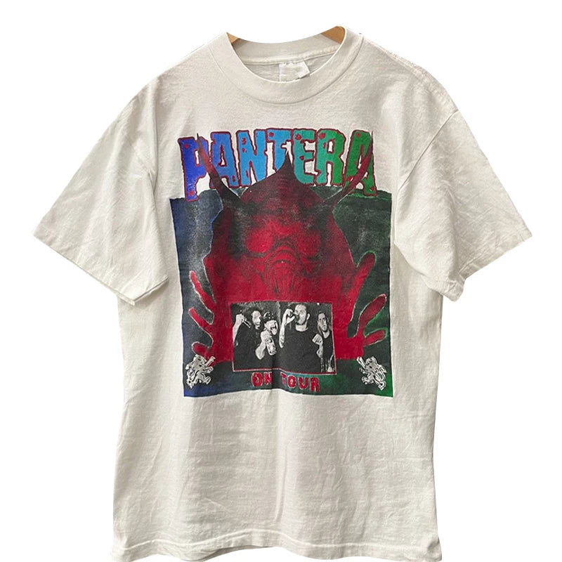 Pantera Pandora Heavy Metal Band Short Sleeve T-shirt Rapcore American Trendy Brand Design Heavy Cotton Tee
