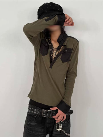 From THE STREET Street Texture Knitted Early Autumn Slimming Splicing Bottom Shirt Henry Collar Hoodie