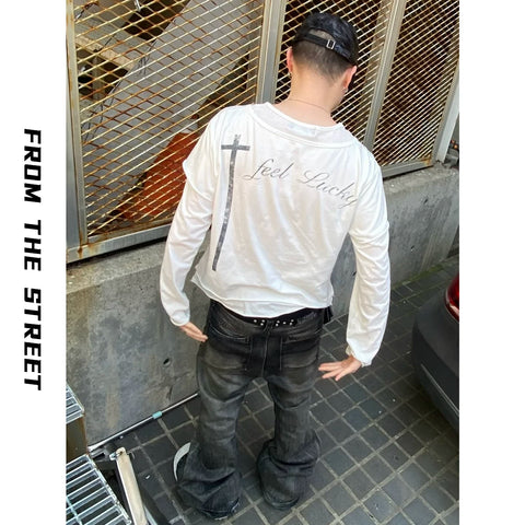 From THE STREET, Street Fit, Cool, Sunscreen, Henley Neck, Fake Two piece Long Sleeve T-shirt for Men
