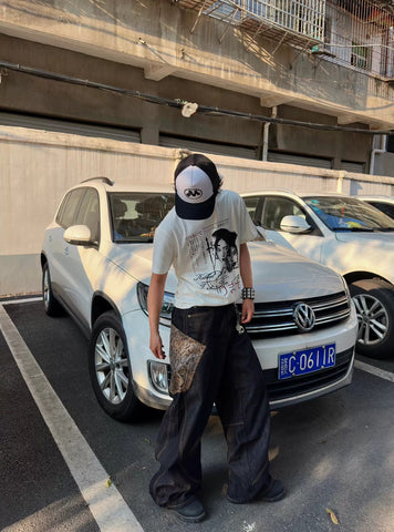 TSAOOJ Seven Samurai Retro White Ink Direct Spray Printed Heavy Short Sleeve T-shirt Top Cleanfit Style